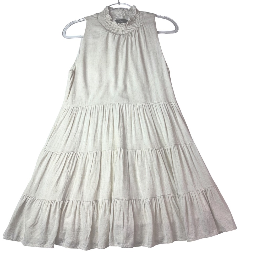 Lulus Cream Beige Tiered‎ Midi Dress Size: Small